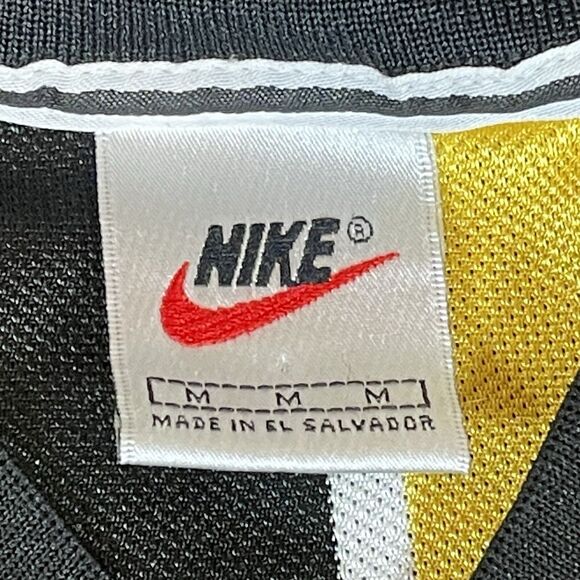 Vintage Nike Soccer Jersey Yellow Black Striped Center Swoosh Size M 90s Team - Picture 8 of 16